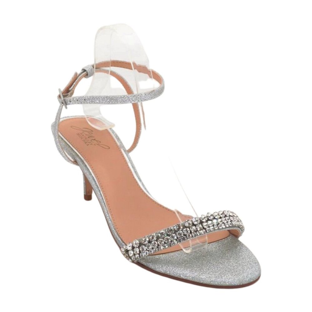 Jewel Badgley Mischka Womens Loren Heeled Sandal, Silver, 10